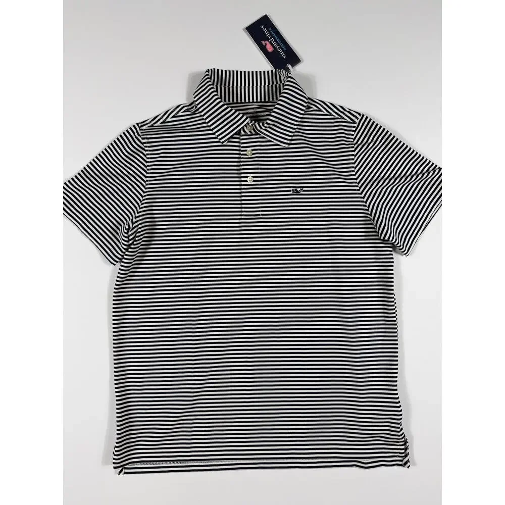NEW Vineyard Vines Sankaty Performance Polo Shirt Stripe Boys Size 14-16 (Large)